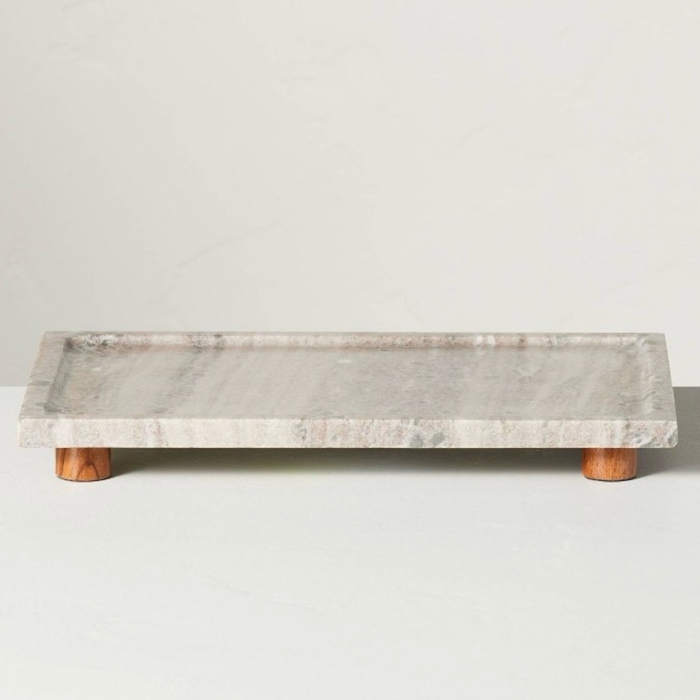 LAST Footed Marble Countertop Tray Hearth & Hand with Magnolia Acacia Wood Base